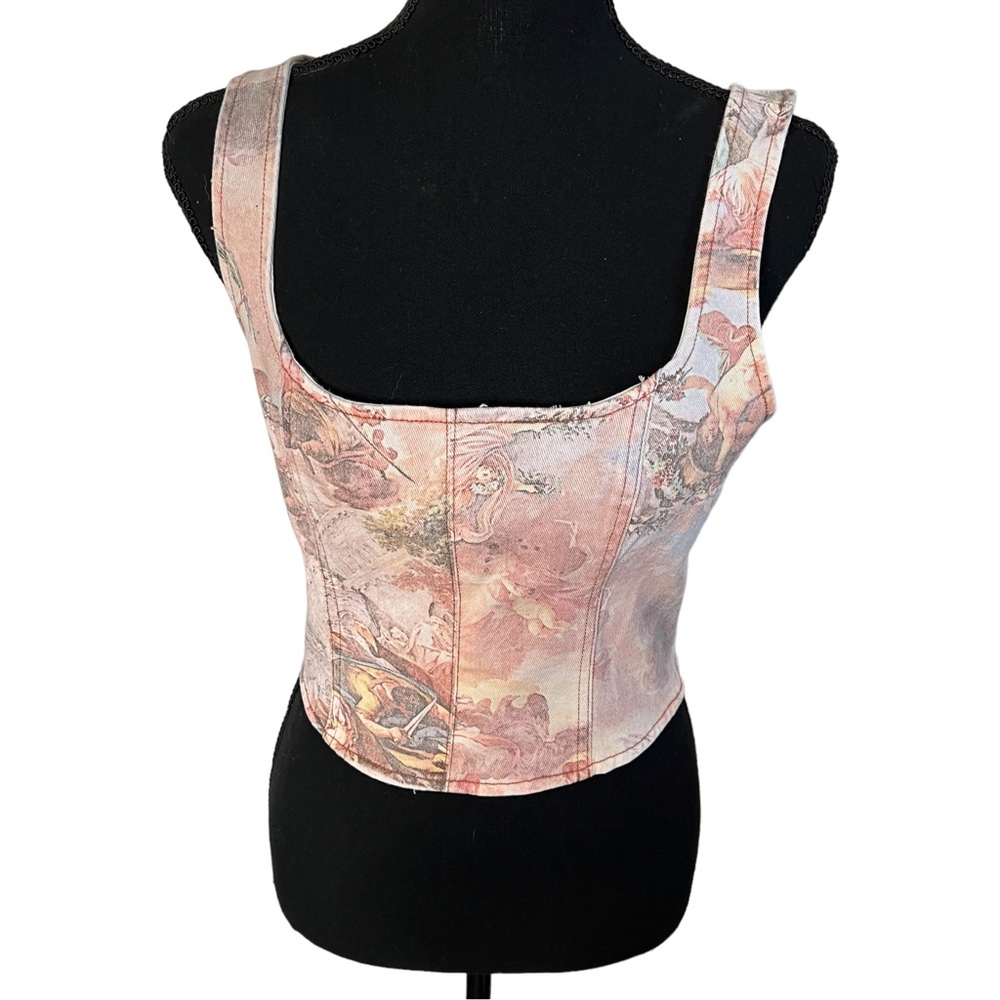 Forever 21 Renaissance Art Print Denim Cotton Cropped Tank Top Size Medium. - Picture 4 of 7